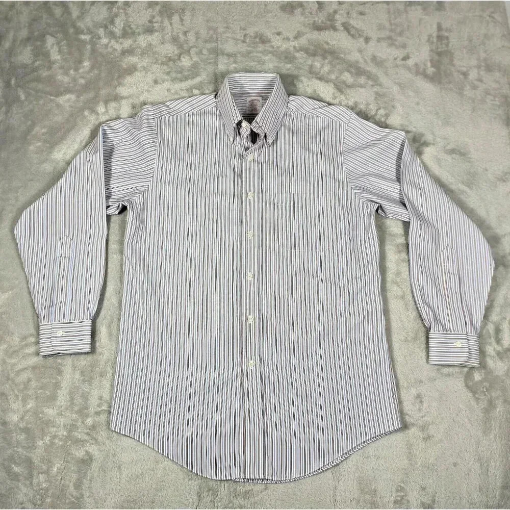 Brooks Brothers Dress Shirt Mens 14.5 33 Blue Striped Long Sleeve Preppy Large